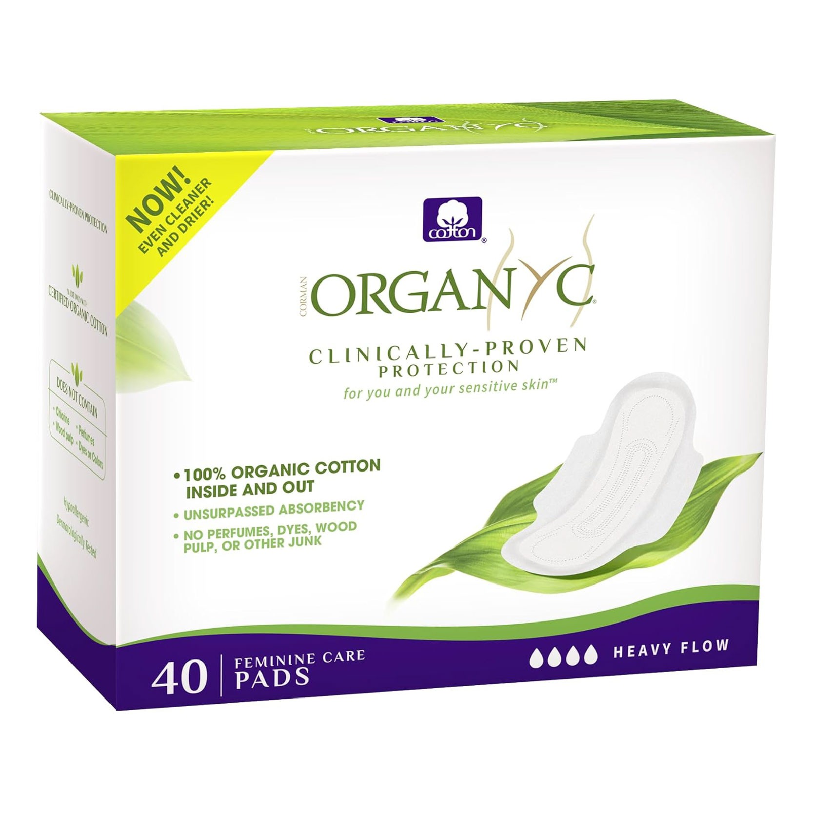 Oferte la Absorbante intime din bumbac organic pentru noapte 40 buc, (4 pachete *10 buc) Organyc