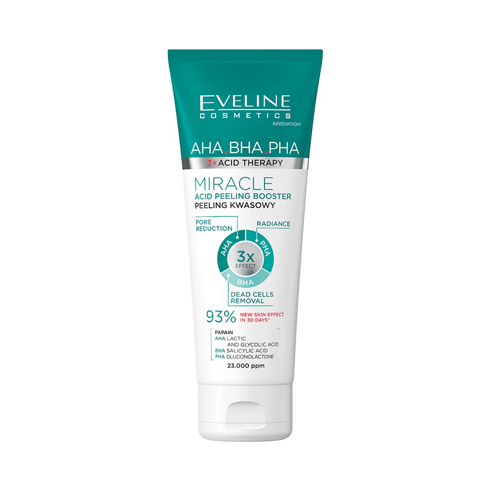 Oferte la Exfoliant facial Eveline Cosmetics Miracle, booster cu acizi pentru netezirea tenului si reducerea imperfectiunilor, 75 ml