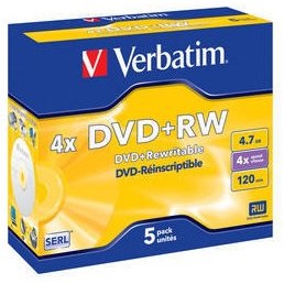 Pachet cu discuri pentru stocarea de informatii DVD+RW 4x 4.7GB , 5 bucati , argintiu