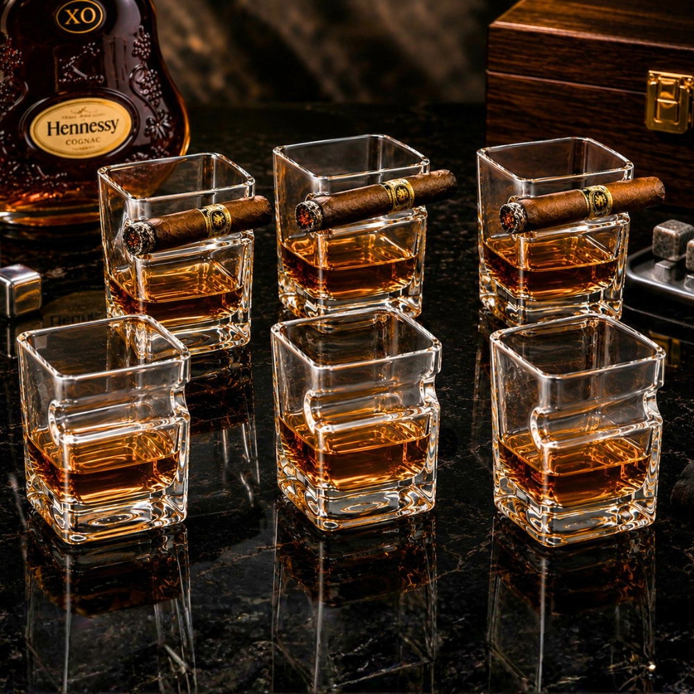 Oferte la Set 6 pahare whiskey cu Suport Trabuc