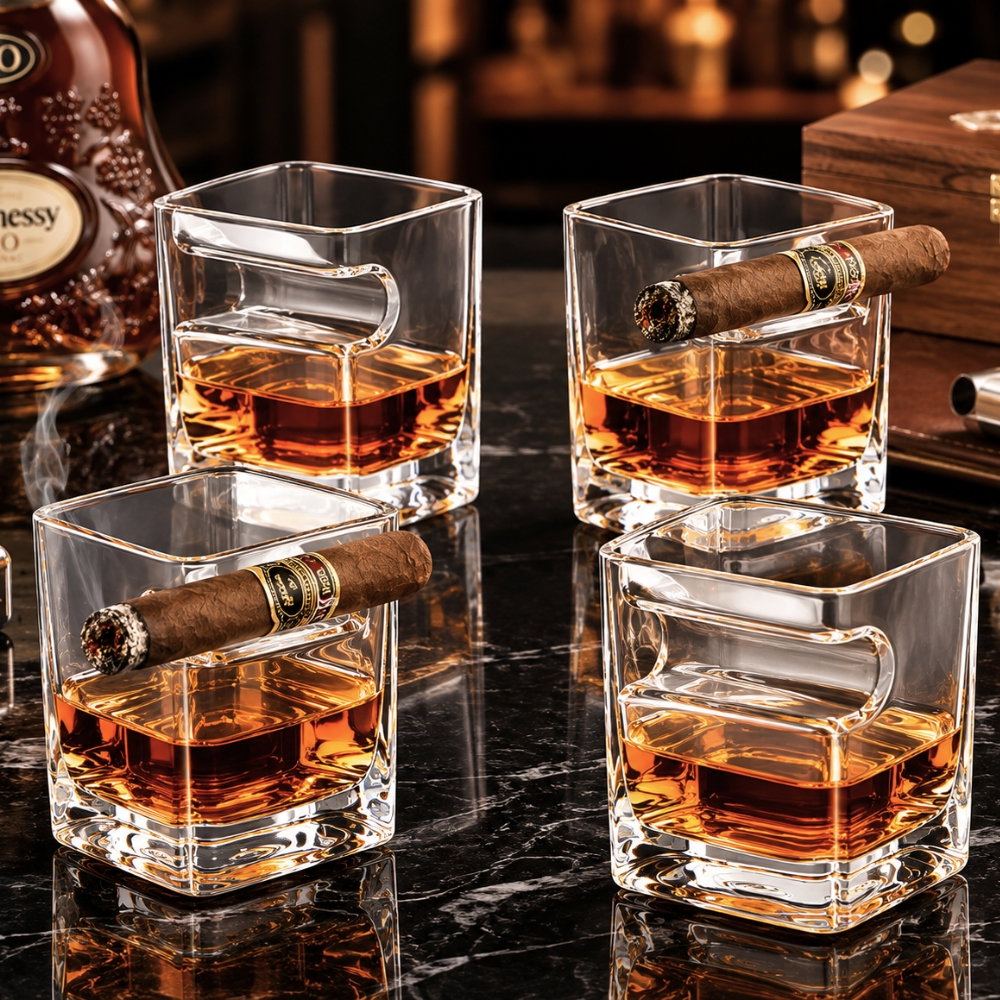 Oferte la Set 4 pahare whiskey cu Suport Trabuc