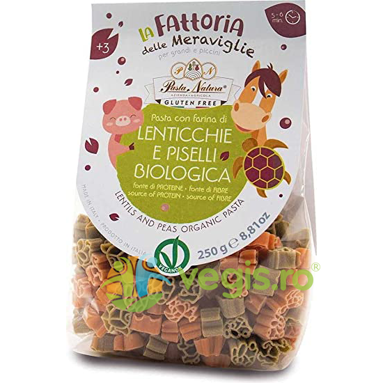 Oferte la Paste cu Faina de Linte Rosie si Mazare Verde pentru Copii fara Gluten Ecologice/Bio 250g