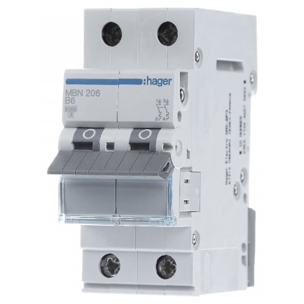 Siguranta automata 2P, 6A, 6kA, B, Hager MBN206