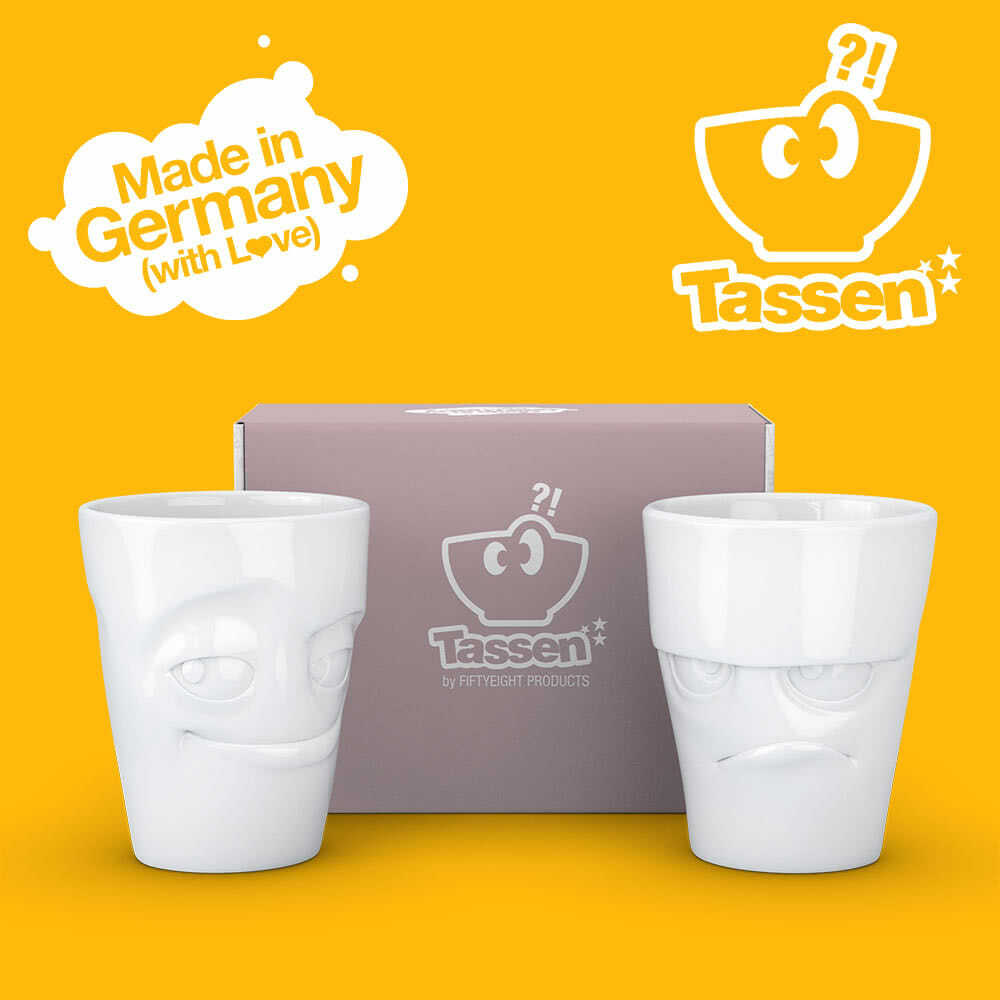 Oferte la Set 2 Cani Albe din Portelan cu Expresie (350ml.)