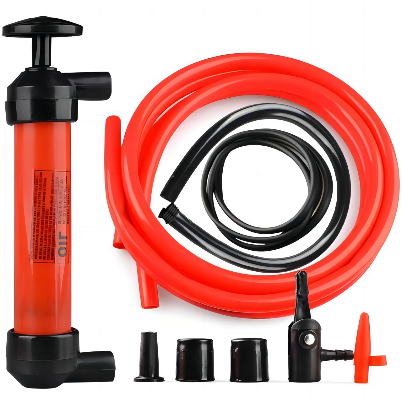 Oferte la Pompa manuala aer si transfer lichide, cu 2 furtune de 130cm si capte incluse, umflare roti bicicleta, mingi, barci gonflabile, transfer vin, combustibili, ulei