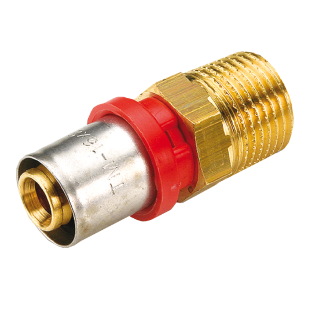 Racord drept presare multistrat Tiemme, filet exterior, alama, Ø16 mm x 1/2