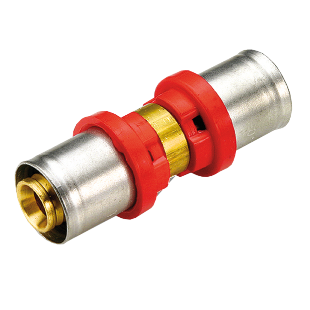Racord drept dublu cu presare multistrat Tiemme, alama, Ø20-20 mm