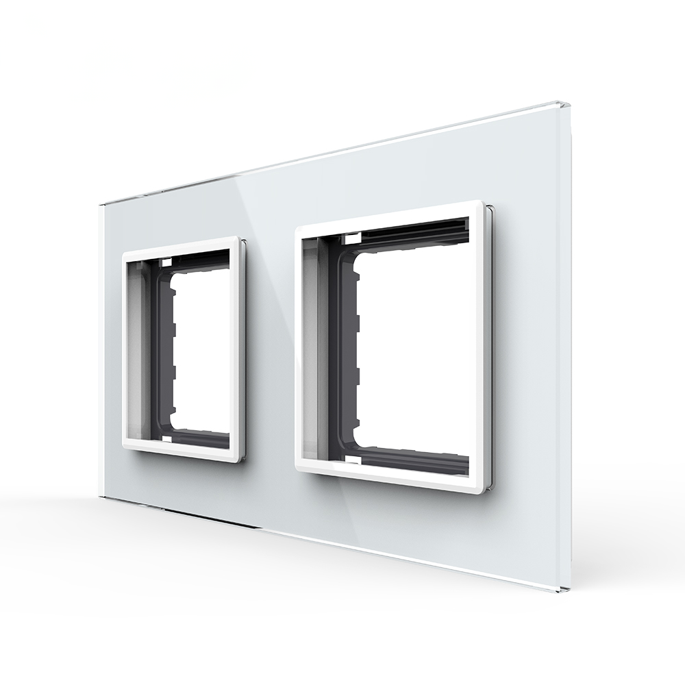 Rama priza dubla Livolo VL-P7E/E-4W, sticla securizata, alb 