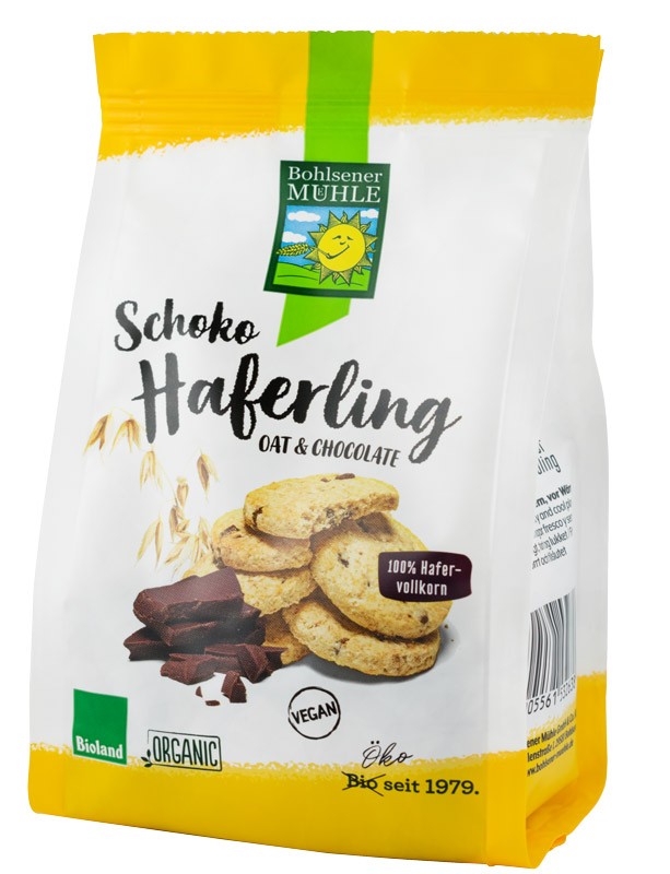 Oferte la Haferling biscuiti bio crocanti din ovaz cu bucatele de ciocolata, 125g Bohlsener Muhle
