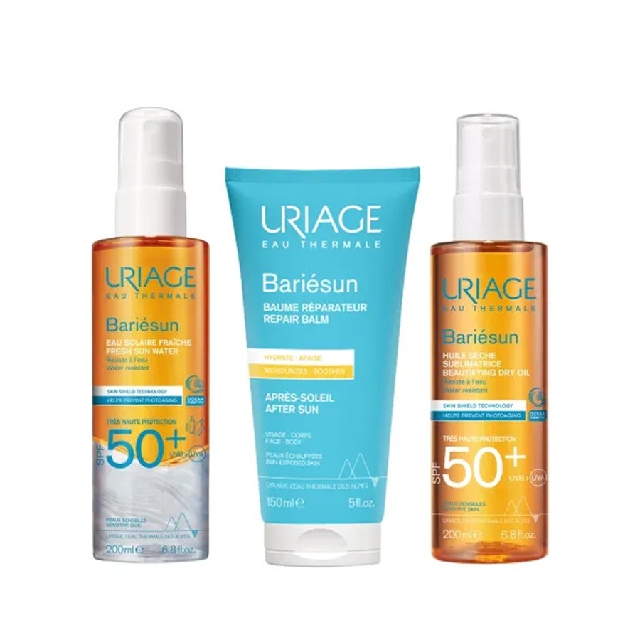 Oferte la Set Uriage Bariésun cu protectie solara SPF 50+ si ingrijire dupa plaja – Apa solara 200 ml, Ulei uscat 200 ml, Balsam Reparator 150 ml