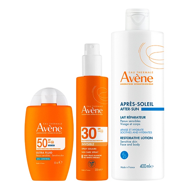 Oferte la Pachet Avene – Fluid protectie solara fata SPF 50+ 50 ml + Spray invizibil SPF 30, 200 ml + Lotiune dupa plaja, 400 ml