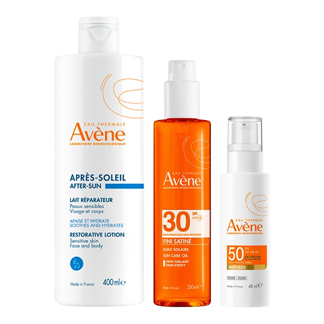 Oferte la Pachet Avene – Ulei protectie solara satinat SPF 30 200 ml + Fluid anti-imbatranire SPF 50+, 40 ml + Lotiune dupa plaja, 400 ml