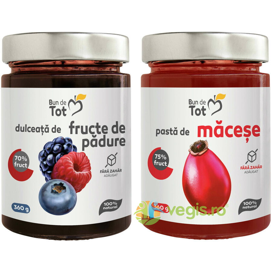 Oferte la Pachet Dulceata din Fructe de Padure fara Zahar 360g + Pasta de Macese fara Zahar 360g