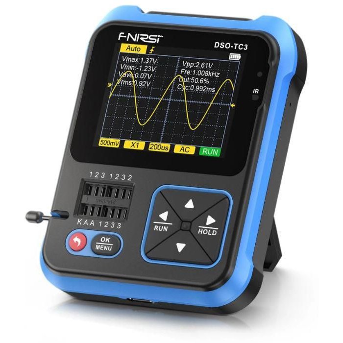 Oferte la Osciloscop digital portabil cu generator de semnale, tester tranzistori, 10MSa/s, 500kHz, FNIRSI DSO-TC3 H / OSCIL-DSOTC3/H-FNR / 5948636046939