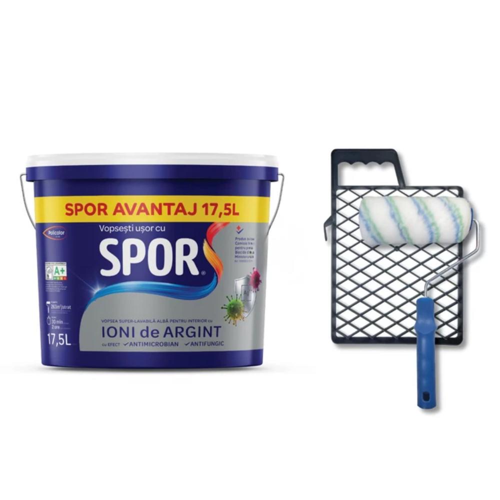 Oferte la Vopsea superlavabila interior Spor, cu Ioni de Argint, alb, 17.5 l + trafalet si gratar