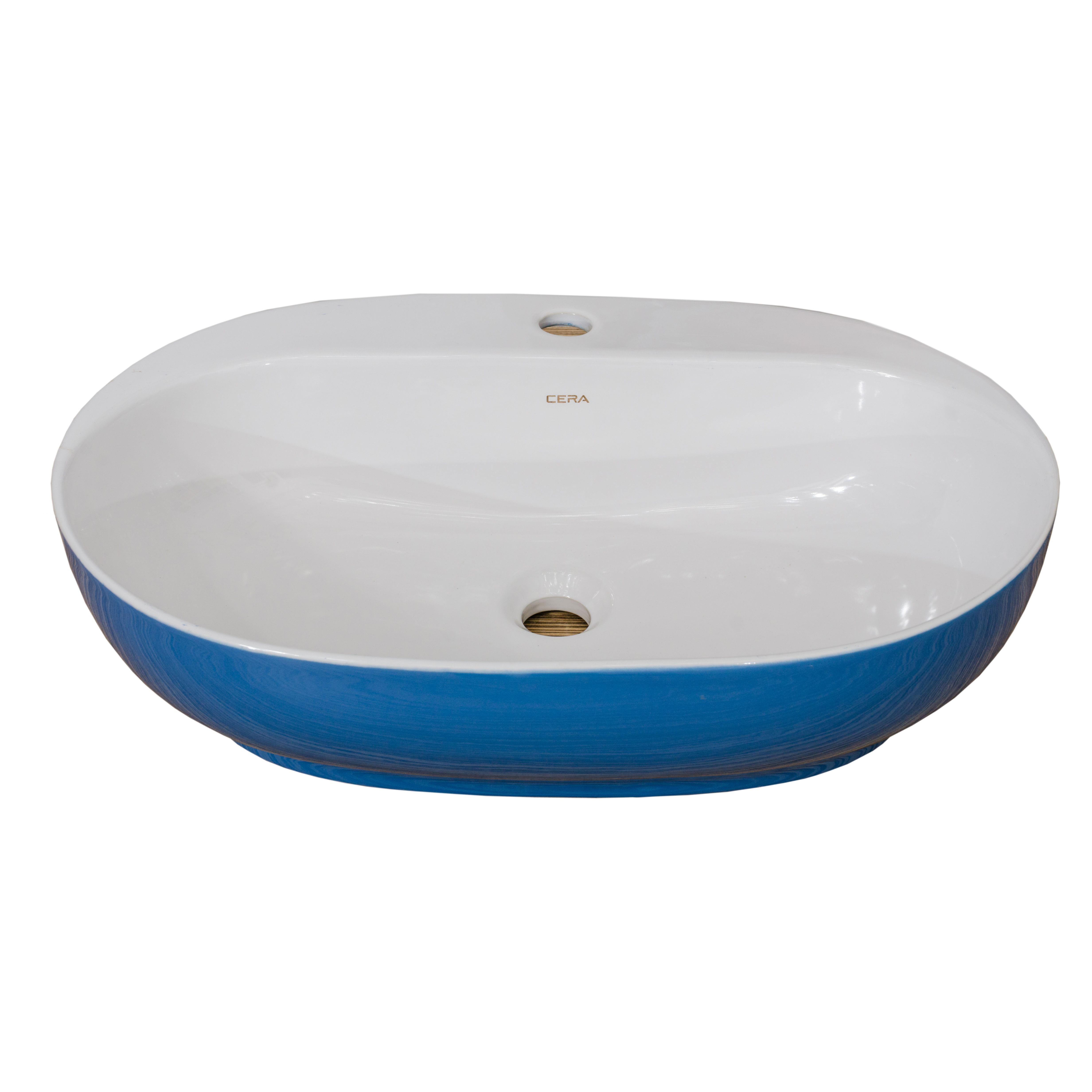 Oferte la Lavoar oval Sanitop Apolo, montaj blat, ceramica, alb/albastru, 42.5 x 42.5 x 14.5 cm