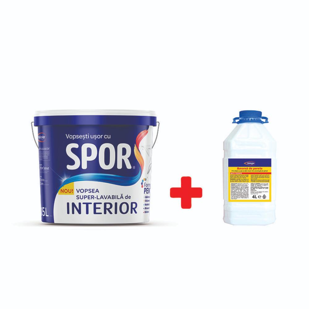 Oferte la Vopsea superlavabila interior Spor, alb, 15 l + amorsa 4 l