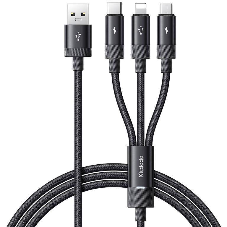 Oferte la Cablu de date CA-5790 3 in 1, USB la USB-C/Lightning/Micro-USB, 3.5A, 1.2m, Negru