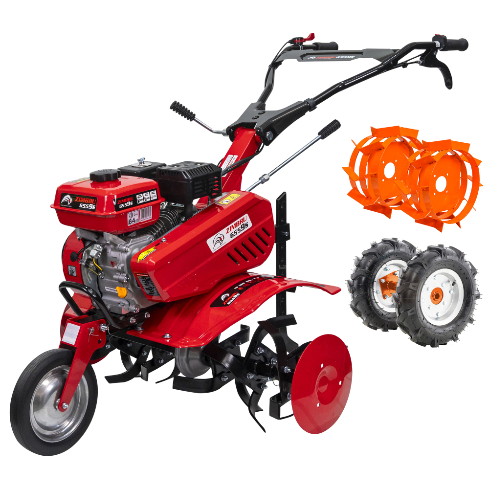 Oferte la Motosapa pe benzina Ruris Zimbru 6559s, putere 7 CP, 208 CC, 4 timpi, 2 + 1 viteze, latime lucru 560 - 830 mm, adancime lucru max 290 mm