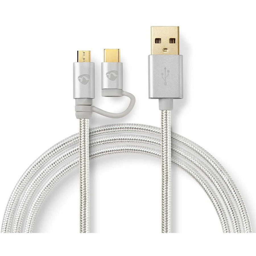 Oferte la Cablu de Alimentare si Sincronizare 2 in 1 MicroUSB si USB tip C 1m Gri