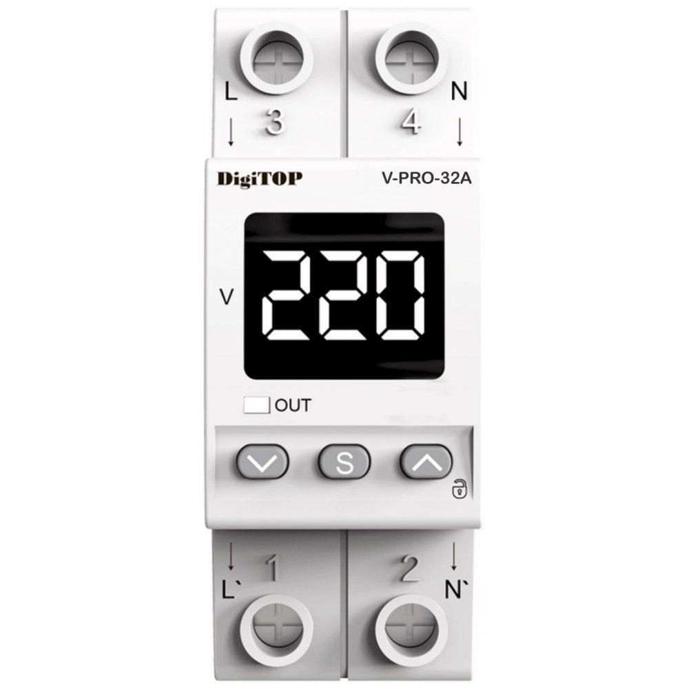 Oferte la Releu protectie tensiune DigiTop V-PRO 32A, monofazat, 32A, afisaj digital, programabil