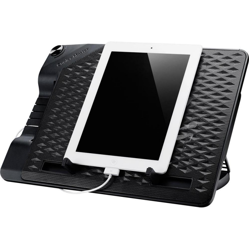 Oferte la Stand notebook COOLER MASTER 17'. - NOTEPAL ERGOSTAND III, 1* fan 230mm, 4* USB &amp; mini USB &amp; micro USB, plastic &amp; aluminiu, black (R9-NBS-E32K-GP)