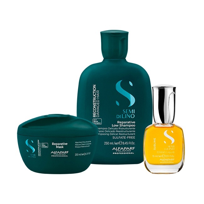 Oferte la Pachet Alfaparf Semi di Lino Reconstruction cu Sampon 250 ml + Masca 200 ml + Ulei Cristalli Liquidi 15 ml