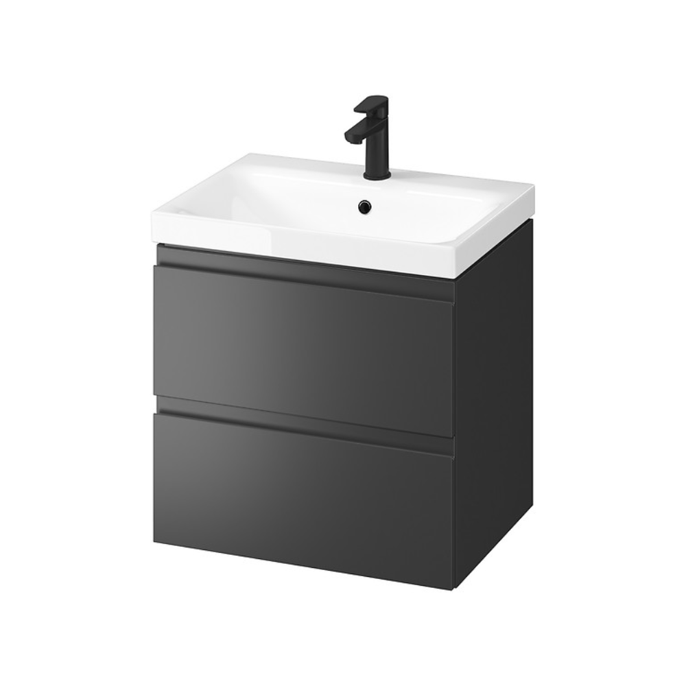 Oferte la Mobilier baie Cersanit Moduo, baza cu lavoar, MDF, suspendat, 2 sertare, antracit/alb, 60 x 45 x 62 cm