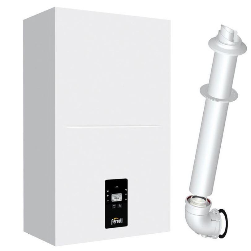 Oferte la Centrala Ferroli Bluehelix ALPHA 24 C 20 kW Incalzire 25 kW Apa calda panou comanda digital Kit evacuare gaze inclus