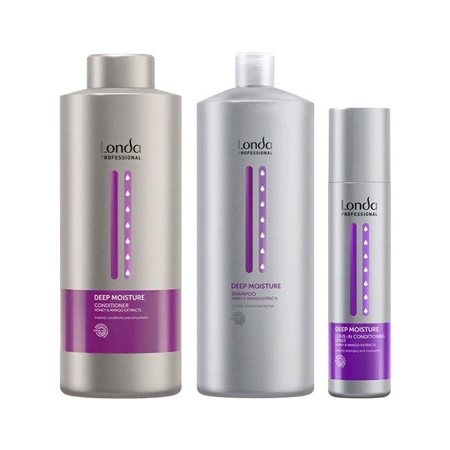Oferte la Pachet Londa Professional Deep Moisture – Sampon 1000 ml + Balsam 1000 ml + Spray leave-in 250 ml pentru hidratare intensa si netezire