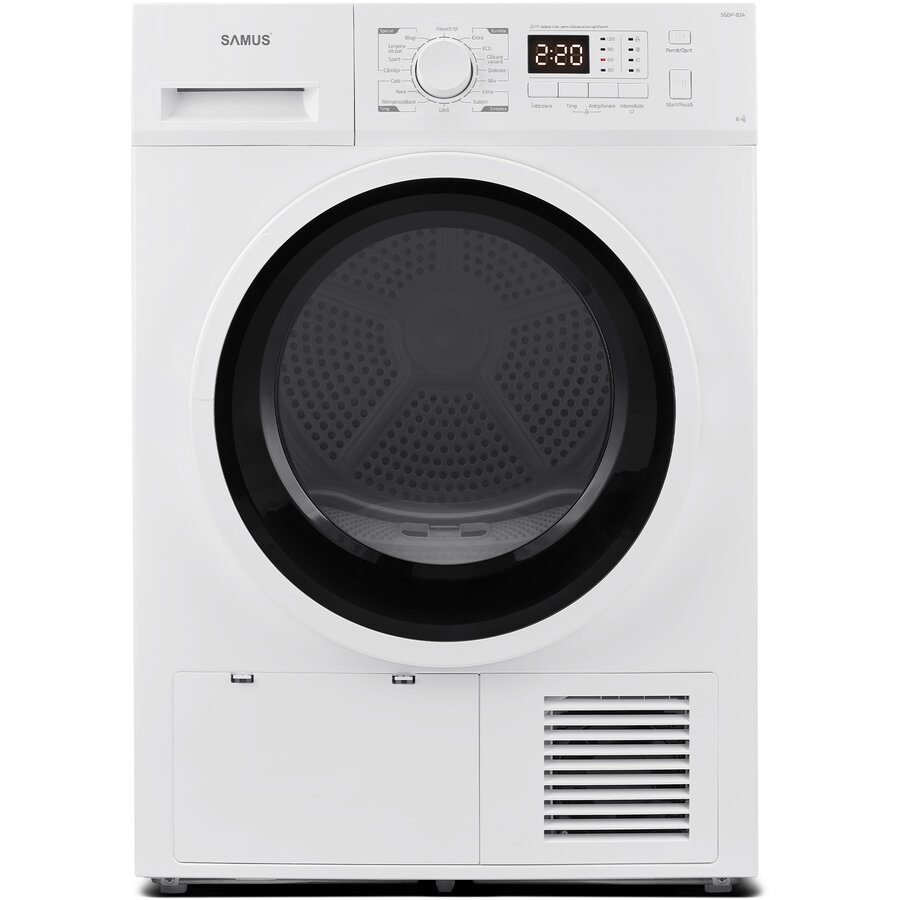 Oferte la Uscator de Rufe cu Pompa de Caldura SGDP-824 8KG 16 Programe Afisaj Electronic Clasa E Alb