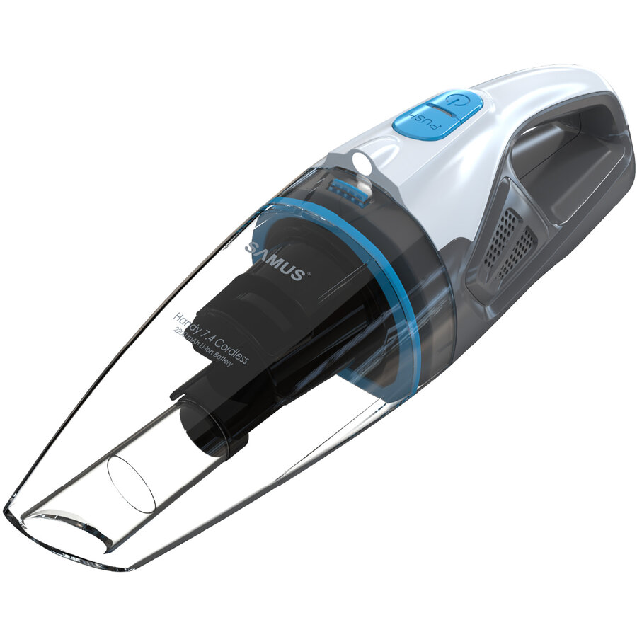 Oferte la Aspirator de Mana HANDY 7.4 CORDLESS Capacitate Colectare 0.5L  Acumulator Li-Ion 7.4V / 2200mAh Putere 50W Gri/Alb/Albastru