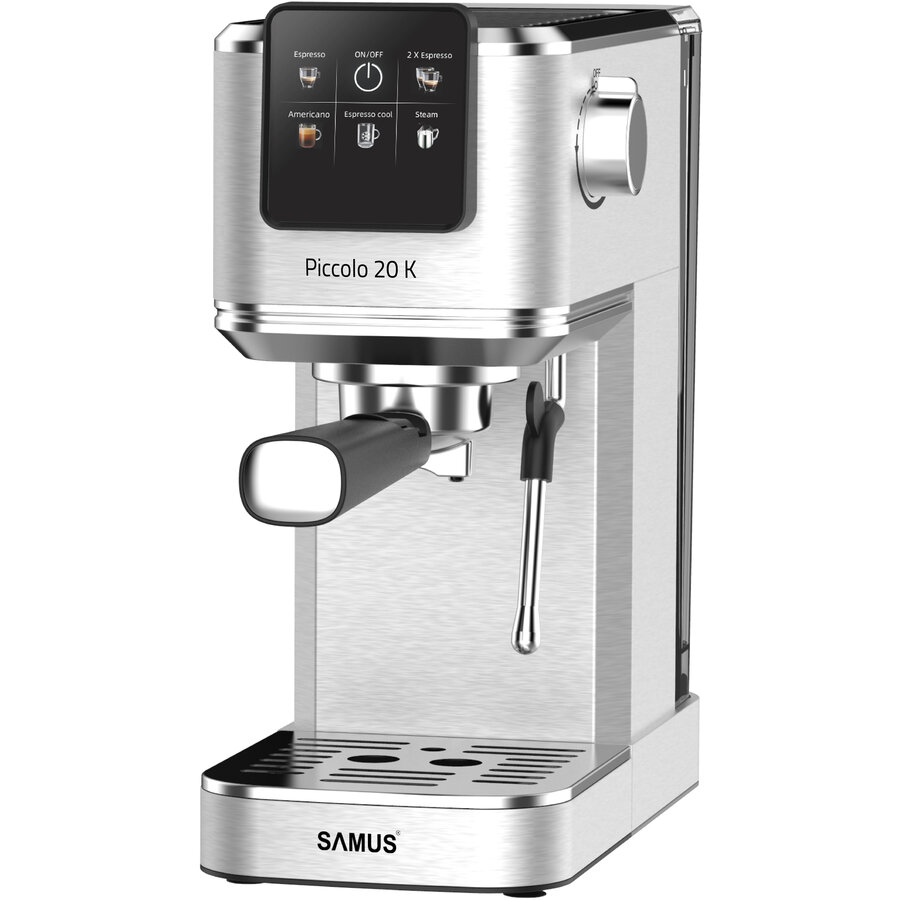 Oferte la Espressor Manual PICCOLO 20 K Design Slim 5 Optiuni de Bauturi 1.2L 20Bar 1350W Argintiu