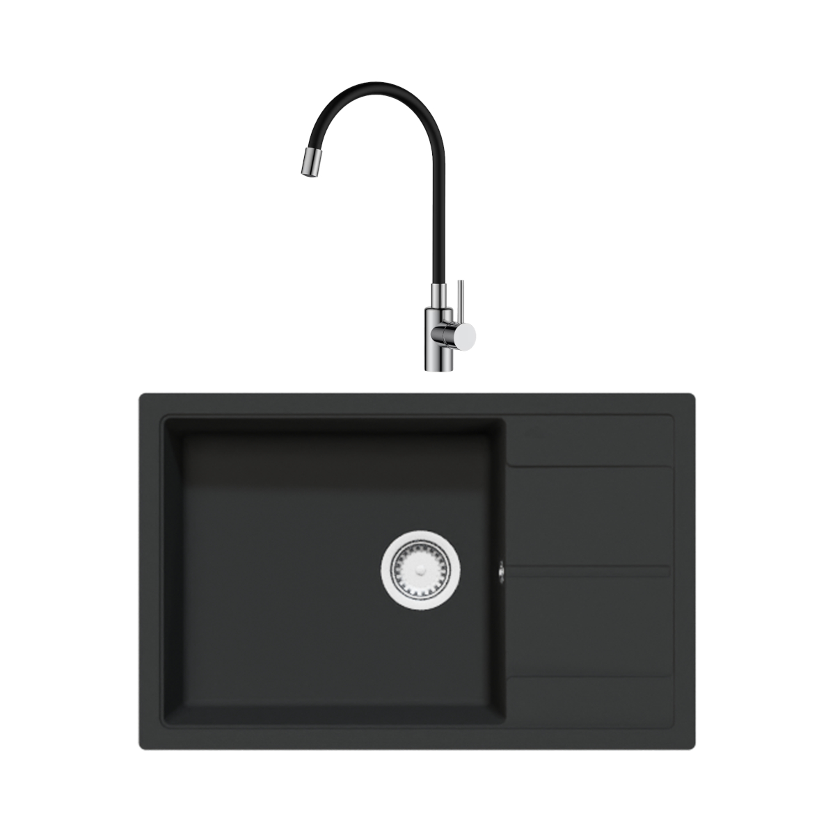 Oferte la Chiuveta de bucatarie SanDonna Iness, granit compozit, negru cu baterie flexibila Sandonna Lola, negru-crom, 78 x 50 cm