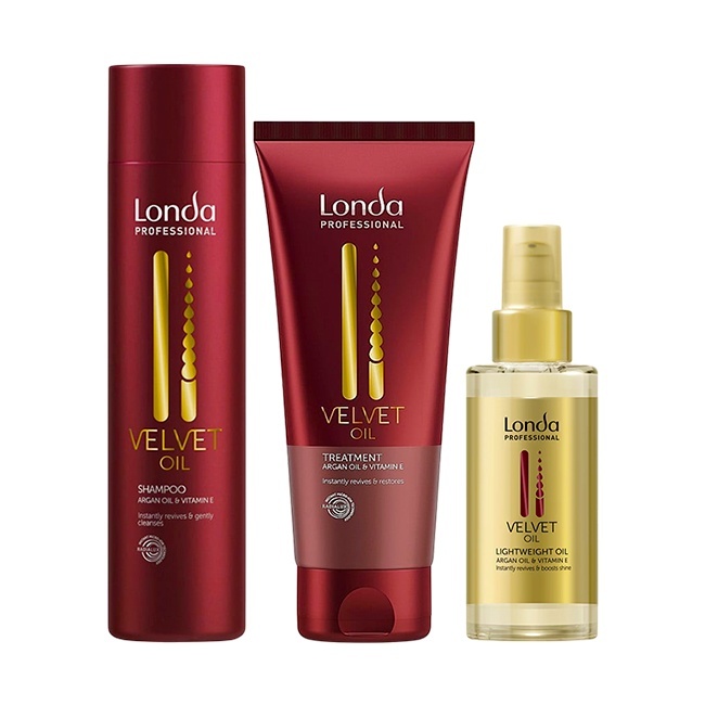 Oferte la Set Londa Professional Velvet Oil – Sampon 250ml + Tratament 200ml + Ulei Argan 100ml pentru par uscat si lipsit de stralucire
