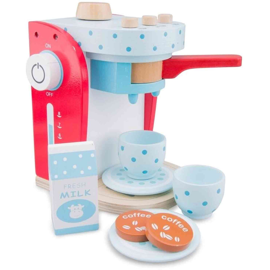 Oferte la Jucarie Aparat de cafea din lemn colorat cu cesti cutie de lapte si capsule