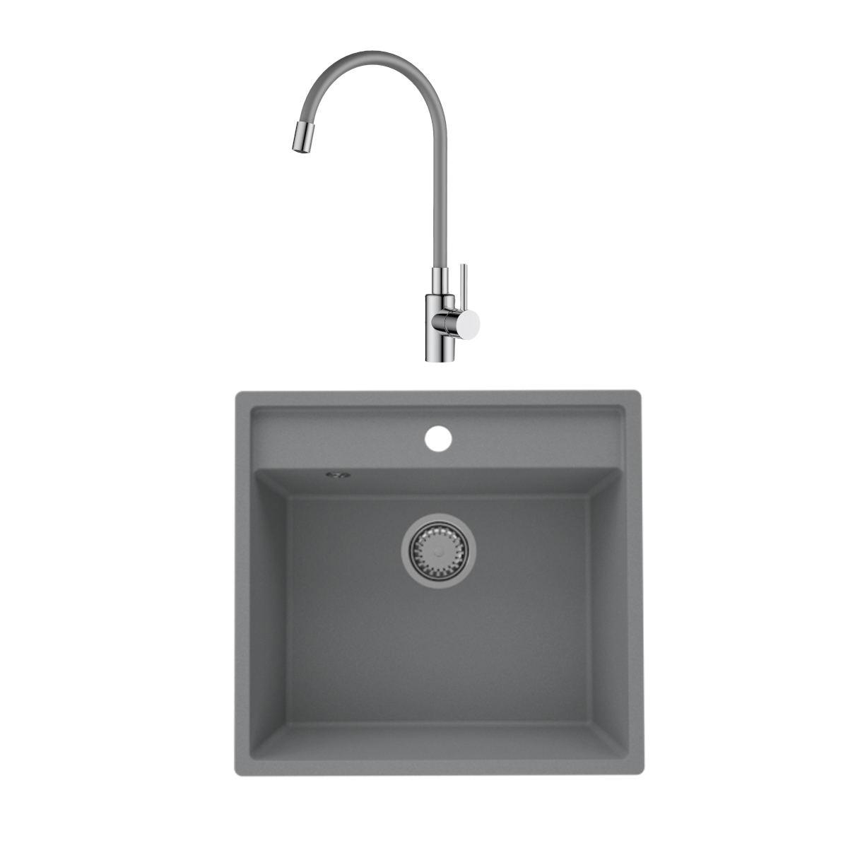 Oferte la Chiuveta de bucatarie SanDonna Selena, granit compozit, gri cu baterie flexibila Lola, gri-crom, 53 x 50 cm