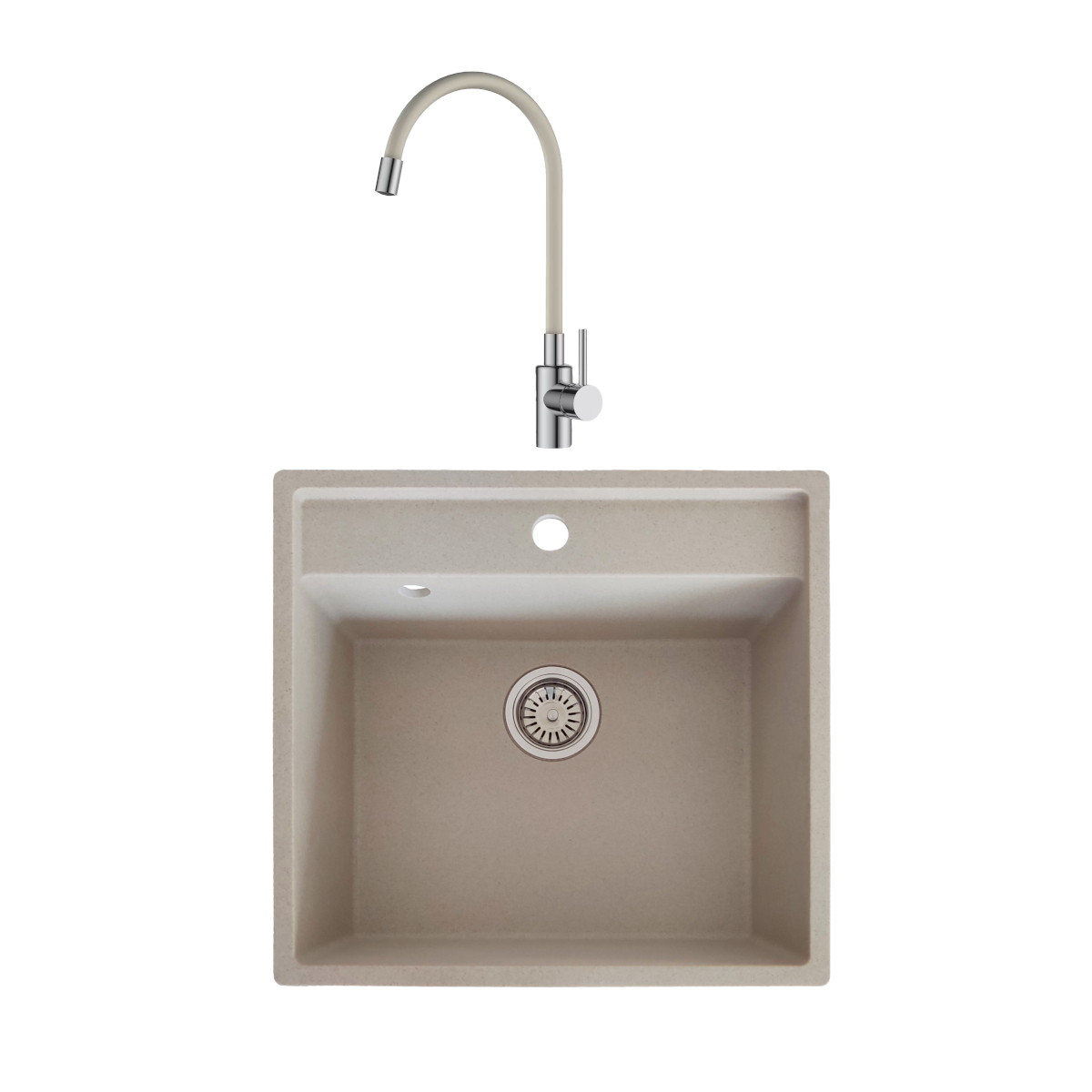Oferte la Chiuveta de bucatarie SanDonna Selena, granit compozit, bej cu baterie flexibila Lola, bej-crom, 53 x 50 cm
