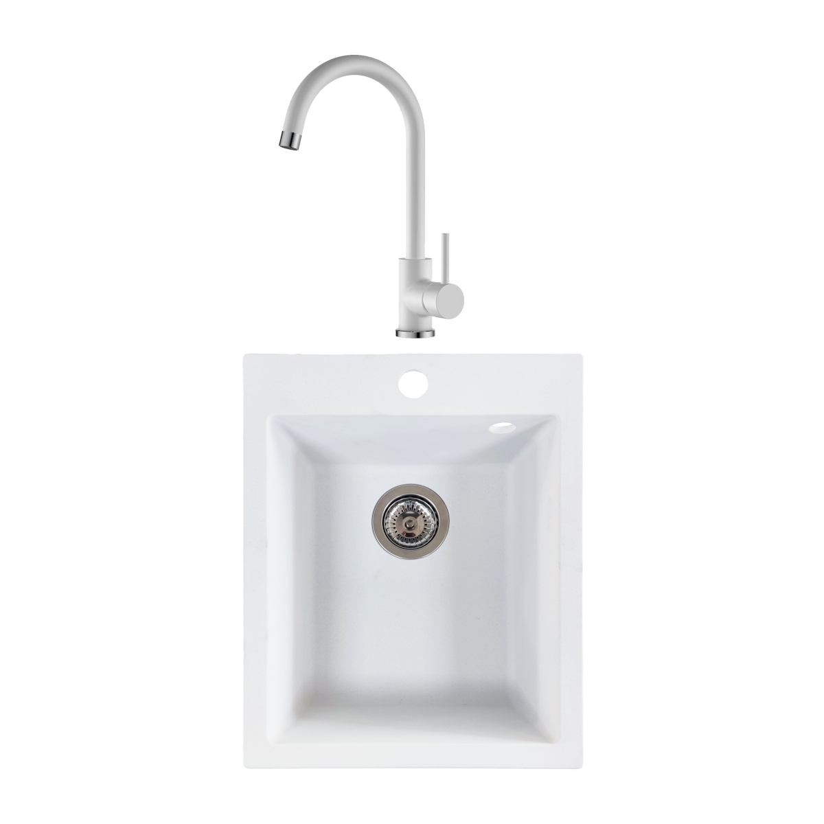 Oferte la Chiuveta de bucatarie SanDonna Vesta, granit compozit, alb cu baterie mobila Solo, alb, 40 x 50 cm