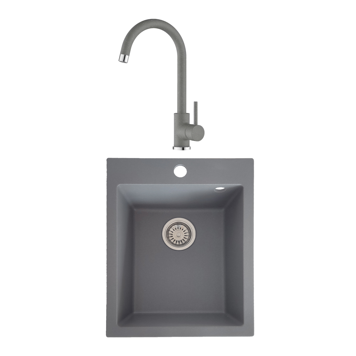 Oferte la Chiuveta de bucatarie SanDonna Vesta, granit compozit, gri cu baterie mobila Solo, gri, 40 x 50 cm