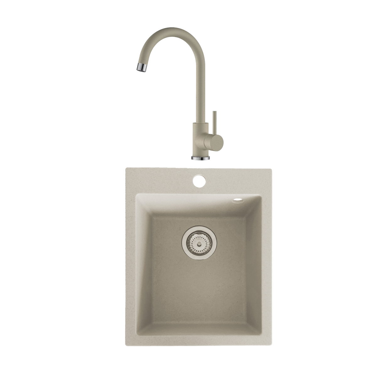 Oferte la Chiuveta de bucatarie SanDonna Vesta, granit compozit, bej cu baterie mobila Solo, bej, 40 x 50 cm