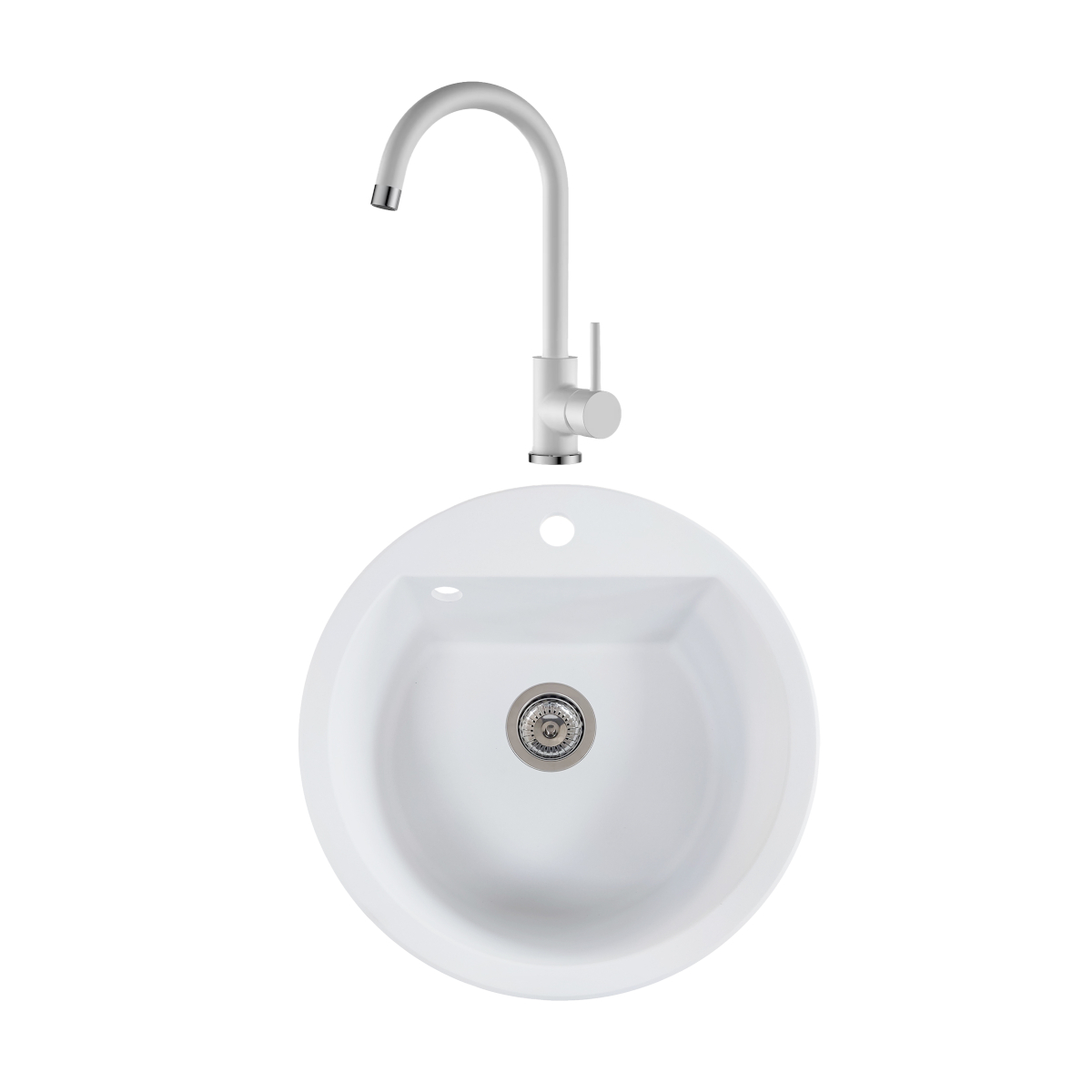 Oferte la Chiuveta de bucatarie SanDonna Lena 510, granit compozit, alb cu baterie mobila Solo, alb, 51 x 51 cm
