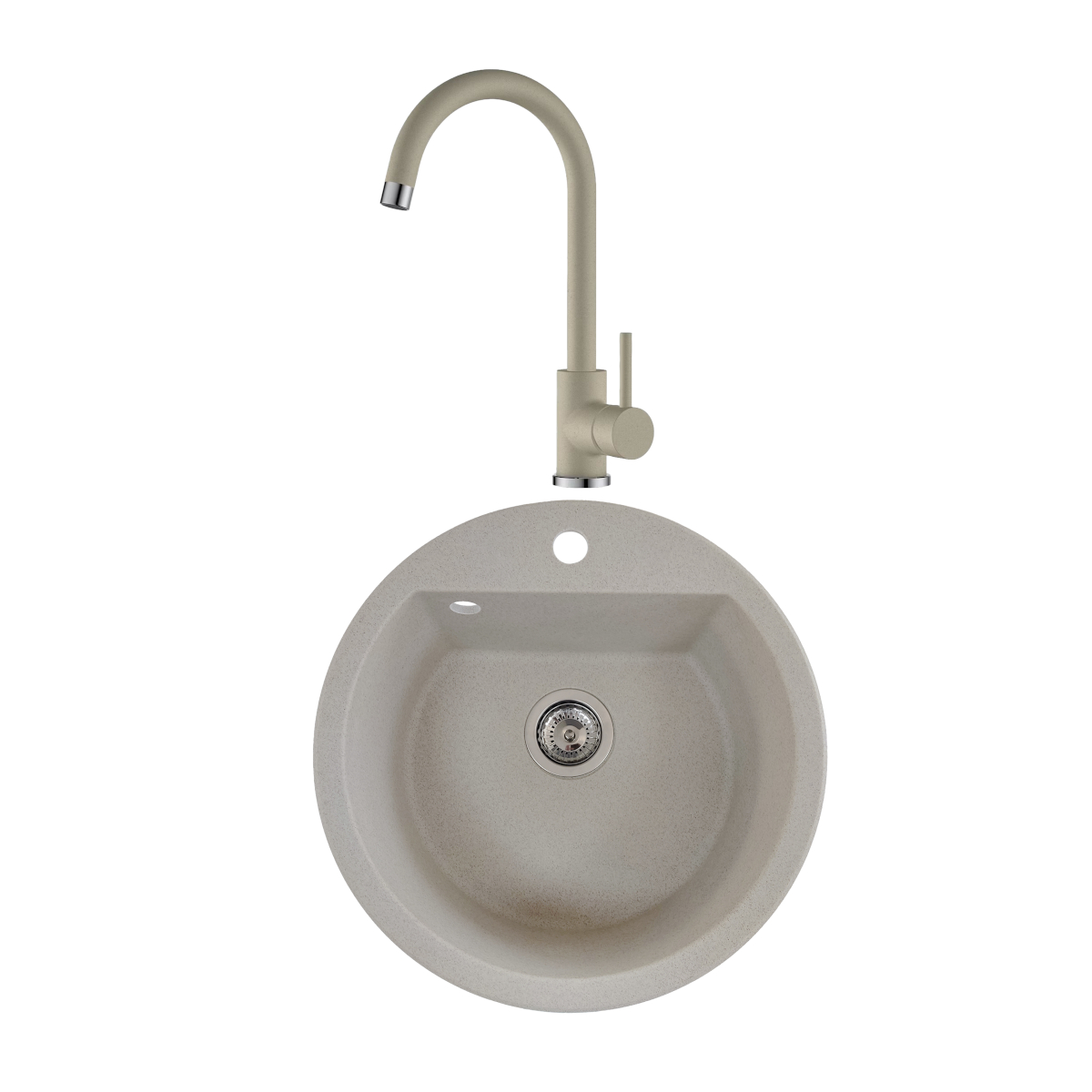 Oferte la Chiuveta de bucatarie SanDonna Lena 510, granit compozit, bej cu baterie mobila Solo, bej, 51 x 51 cm
