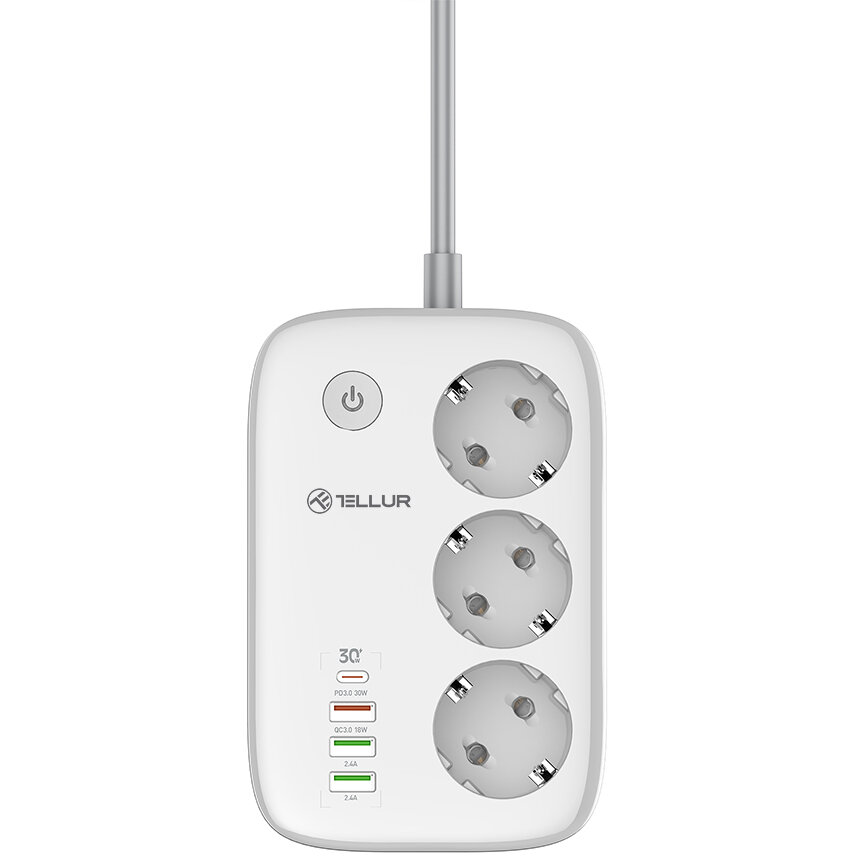 Oferte la Prelungitor WiFi Smart 3x Schuko PD 30W QC 18W 2x USB 2.4A 2500W 10A Cablu 2M Alb