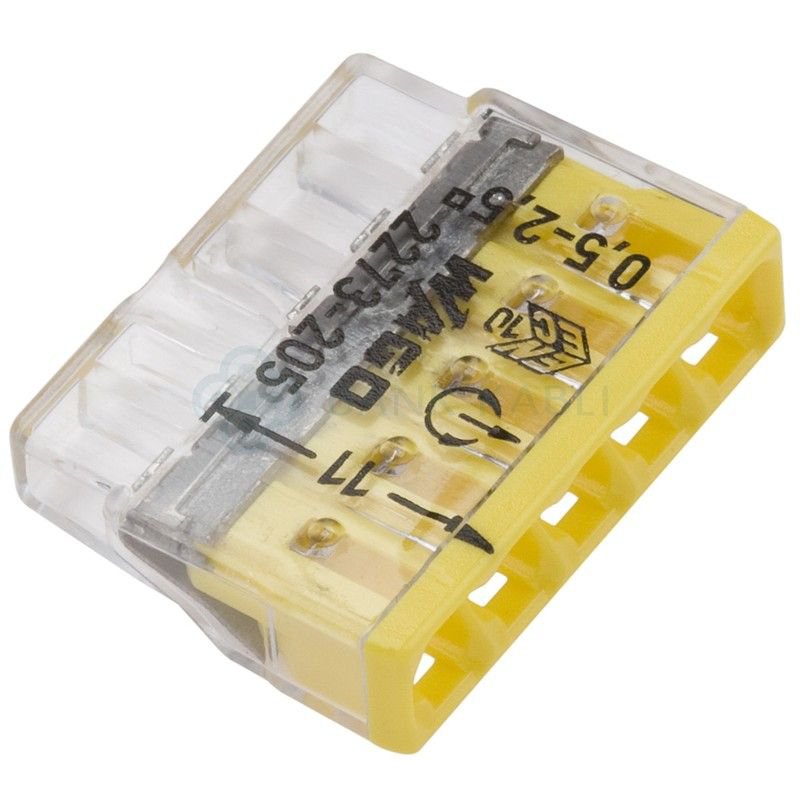 Oferte la Set 10 conectori cu fixare prin impingere 5 conductoare 2,5mm2 24A Wago 2273-205