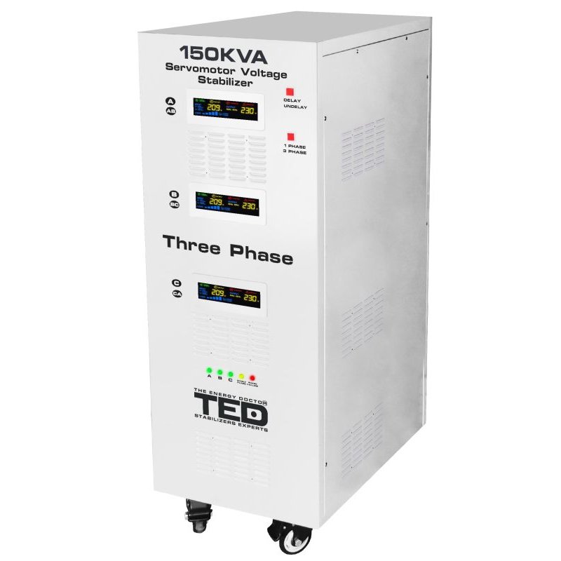 Stabilizator de tensiune trifazat 150kVA / 106KW TED003591 cu ServoMotor si sinusoidala pura TED Electric, ecran LCD