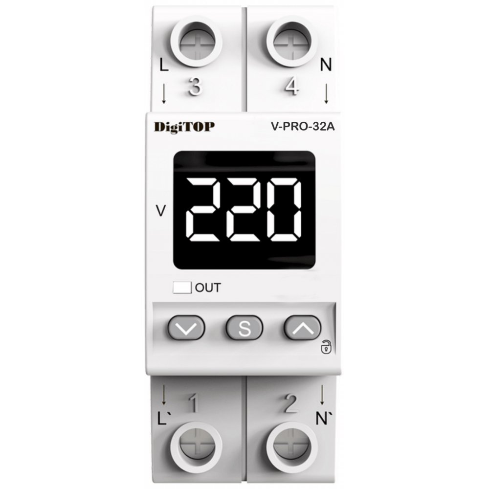 Oferte la Releu de protectie tensiune monofazata, 32A, monitorizare frecventa Digitop V-PRO 32A / 4820118381374