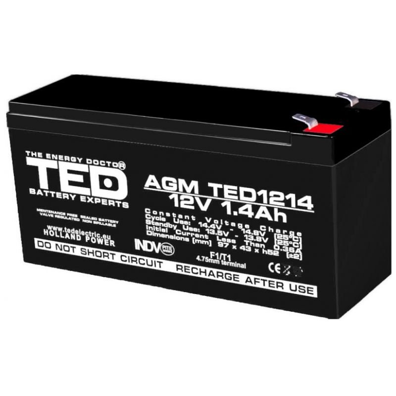 Oferte la Acumulator AGM VRLA 12V, 1.4Ah TED Battery Expert Holland TED1214