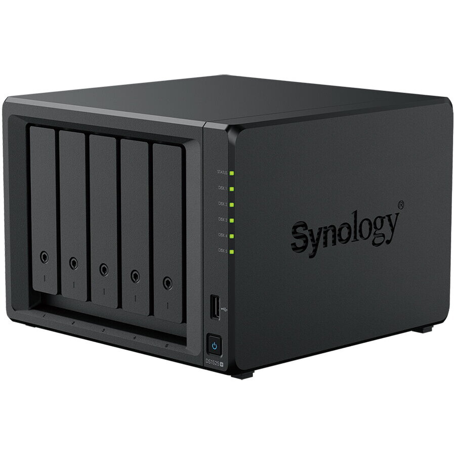 Oferte la NAS DS1525+ 5-Bay AMD Ryzen V1500B 2.2GHz 8GB DDR4 ECC max 32GB SATA & M.2 NVMe 2x2.5GbE USB 3.2 PCIe max 108TB RAID Hot Swap Negru