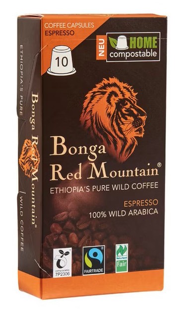 Oferte la Capsule de cafea nespresso bio si fairtrade 100% arabica Ethiopia Pure Wild Coffee, 10 buc/55g Bonga Red Mountain
